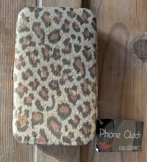 Style Essentials Phone Clutch Wallet Leopard Print Gold Metallic New